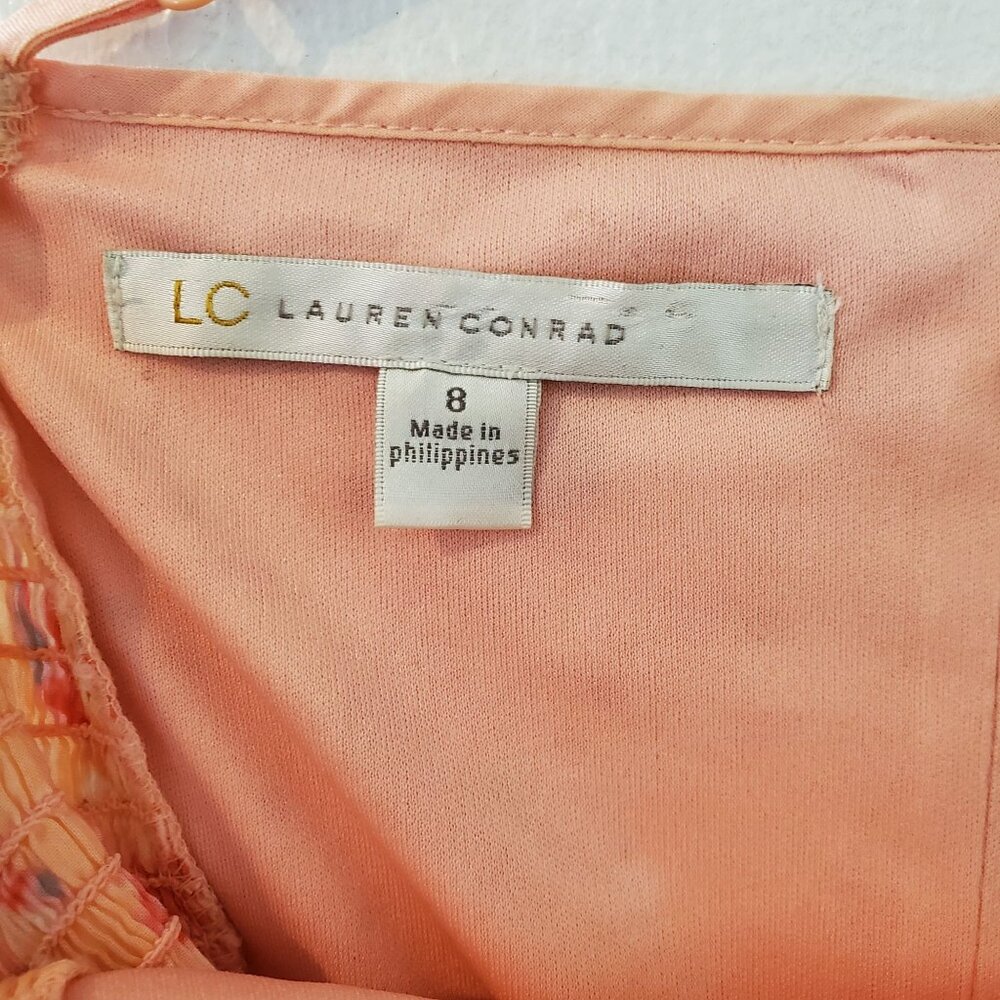 Lauren Conrad Peach Floral Spaghetti Strap Dress Size 8 Lined Pockets - Picture 4 of 8